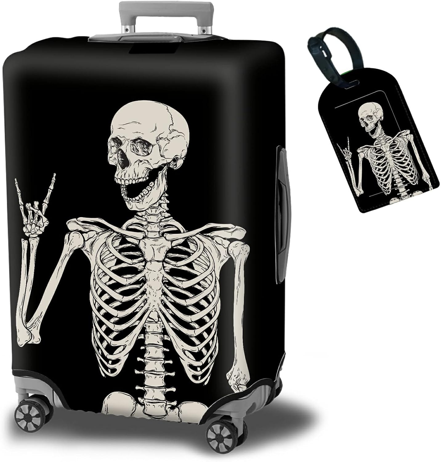 Luggage Cover Suitcase Protector Plus 1 Luggage Tag, Rock Skull Travel Suitcase Cover Suitable for 22-24 inch Luggage (M) with Concealed Zipper Washable Elastic Cloth Dustproof Anti-Scratch