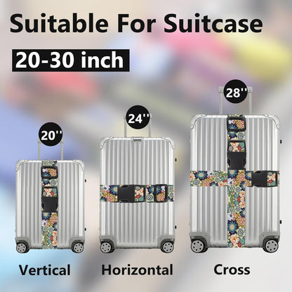 2 Pack Luggage Straps for Suitcases Adjustable Luggage Belt TSA Approved, Bright Colors Travel Packing Straps with Quick Release Buckle Unique Nylon for Sleeping Bag Car Seat, Flower Mix