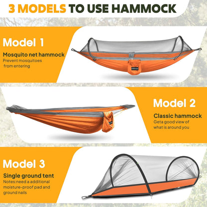 Chihee Ultra-Light Travel Camping Hammock Pop-up Net Hammock 660lbs Load Capacity,Breathable,Quick-Drying Parachute Nylon 2 Premium Carabiners,2 Tree Slings Included for Outdoor Backpacking Hiking