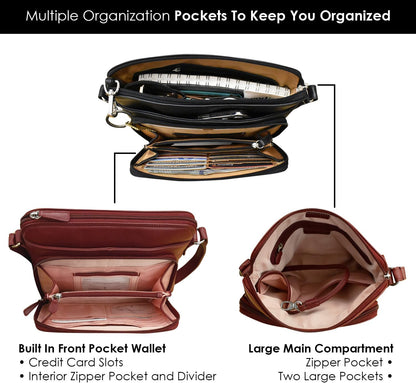 ili New York Genuine Leather Crossbody Bags for Women - Premium RFID Blocking Shoulder Bag Organizer with Adjustable Strap