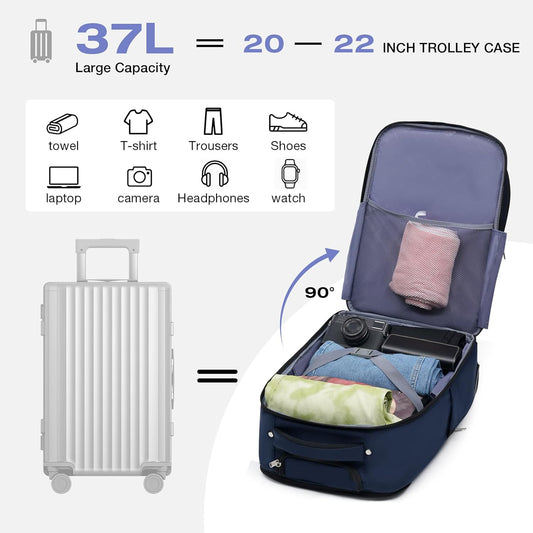 Rolling Backpack for Adults,17 Inch Waterproof Carry-on Backpack with Wheels, Wheeled Backpack Carry-on Luggage, Travel Backpack for Men Women， Trolley Laptop Backpack， Navy Blue Medium