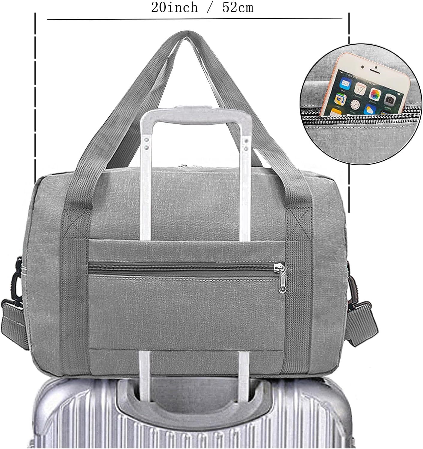 Foldable Carry on Luggage Bag 22x14x9 Personal Item Bag for Airplanes Travel Duffel Bag for Women and Men (40L, Dark Grey)