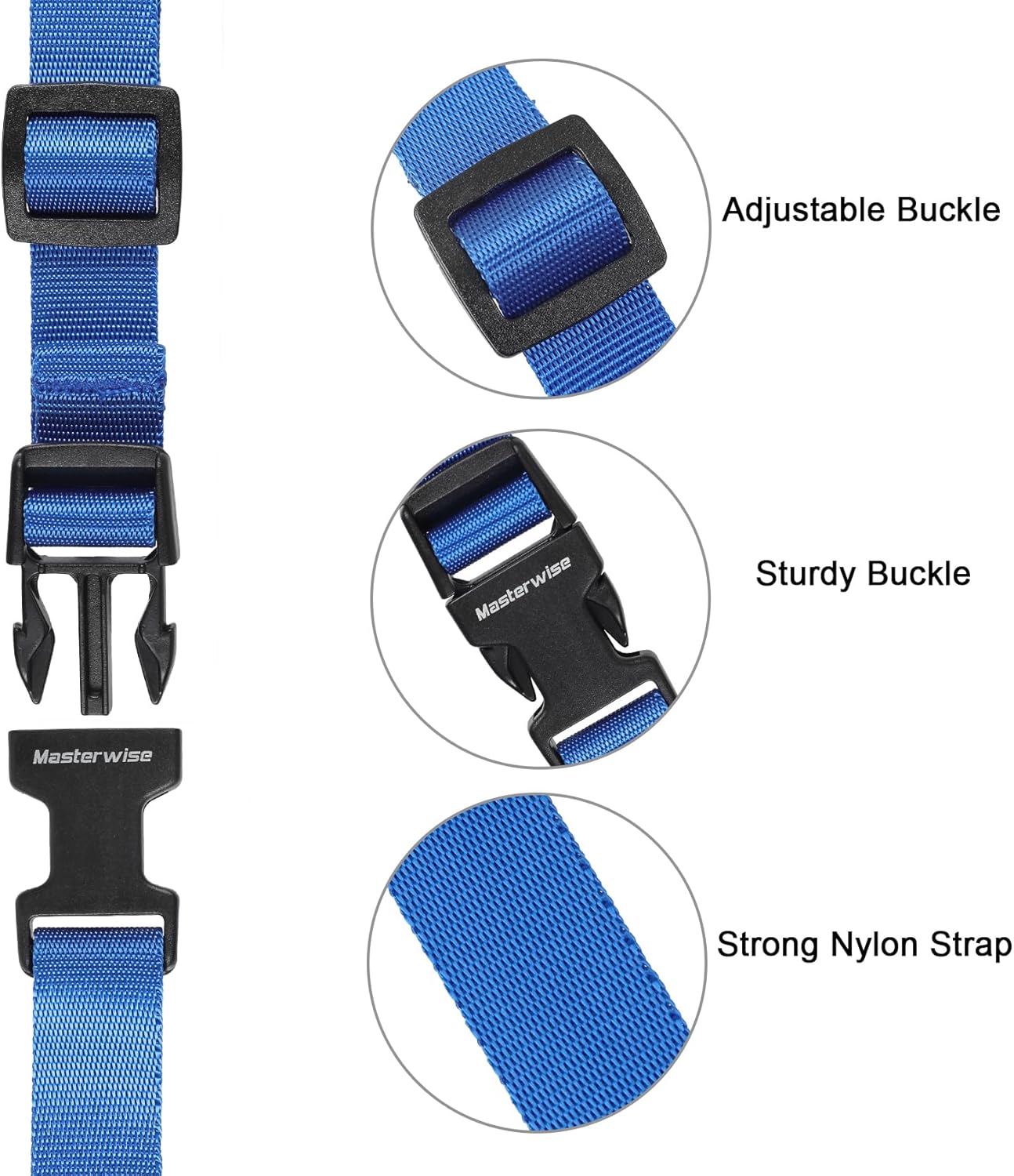 Buckle Straps with Clips, Adjustable Nylon Straps with Buckle, Packing Strap, Blue 4 Pack (4’x0.75)