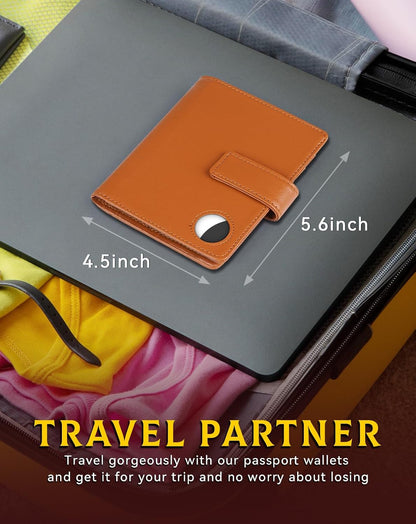 Passport Holder Wallet Cover Case for Women and Men,RFID Blocking,Passport Case with AirTag Holder,Travel Accessories (Brown)