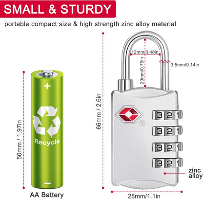 ZHEGE TSA Lock, Train Luggage Lock, 4 Digit Combination Lock for Suitcase, Backpack and Handbag Zipper, Small Padlock for School Gym Locker, Cabinet, Drawer (1 Pack, Sliver)