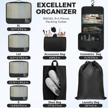 BAGAIL 9 Set Packing Cubes Luggage Packing Organizers for Travel Accessories