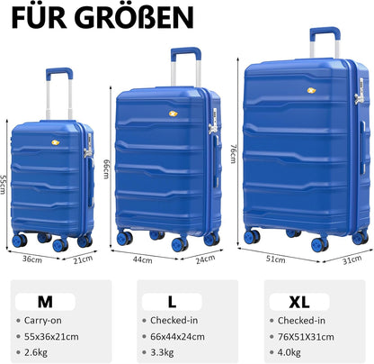 24 Inch Luggage with Spinner Wheels, Hard Shell Suitcase, Lightweight PP Luggages with TSA Lock, Checked-Medium Suitcases 24-Inch, Blue