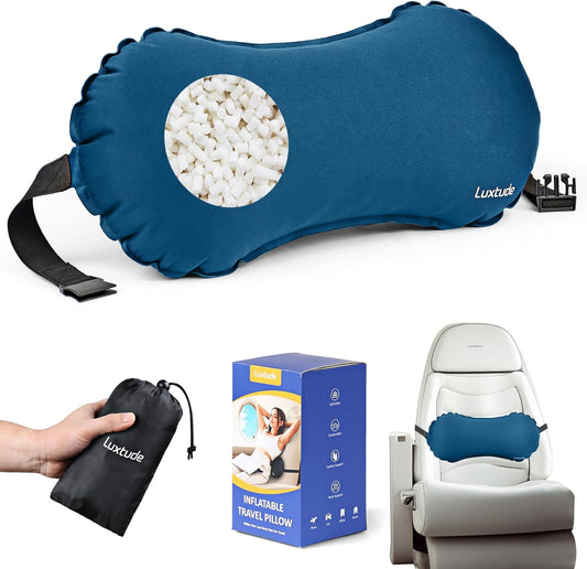 Luxtude Inflatable Lumbar Pillow for Airplane Travel, Lumbar Support Pillow for Office Chair/Car, Self-Inflating Travel Lumbar Pillow Back Support, Lower Back Pillow for Reducing Lumbar Pain