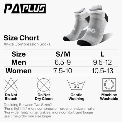 PAPLUS Ankle Compression Sock for Men and Women 2/4/6 Pairs, Low Cut Compression Running Sock with Ankle Support