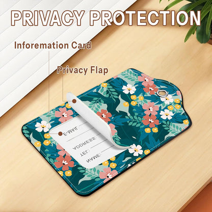 2 Pcs Floral Luggage Tag for Suitcases, Green Luggage Tags PU Leather Luggage Tag Name ID Labels with Privacy Cover Suitcases Women Fun Laggage Tags