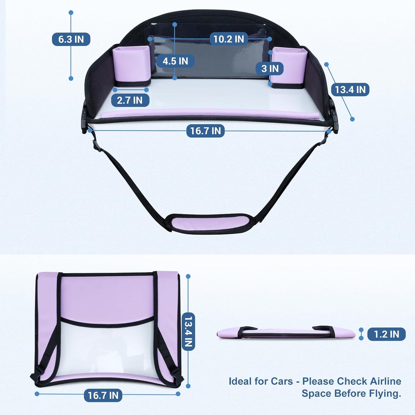 COOLBEBE Kids Travel Tray for Car Seats, Toddler Lap Desk with Dry Erase Surface, Portable Activity Table for Road Trips, Snack & Play Tray (Purple)