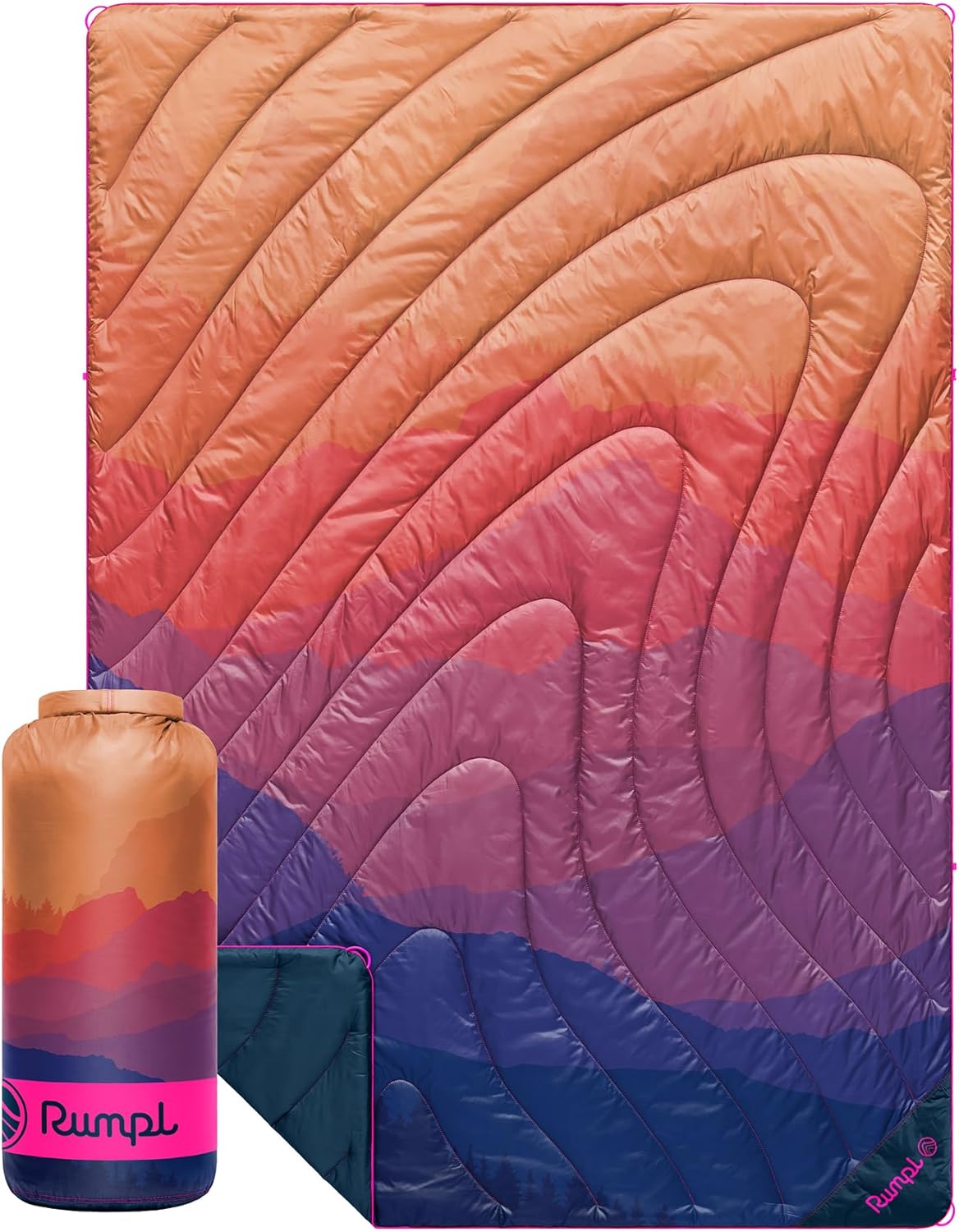 Rumpl Original Puffy Blanket - Warm, Water-Resistant Camping Blanket with 100% Recycled Synthetic Insulation, 52"x75", Original Puffy V2, Sierra Sunset Fade
