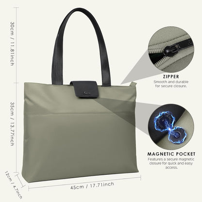 SIMTOP Tote Bag for Women with Magnetic Pocket Water Resistant Polyester 16.2" Laptop Compartment for Travel, Office, Daily