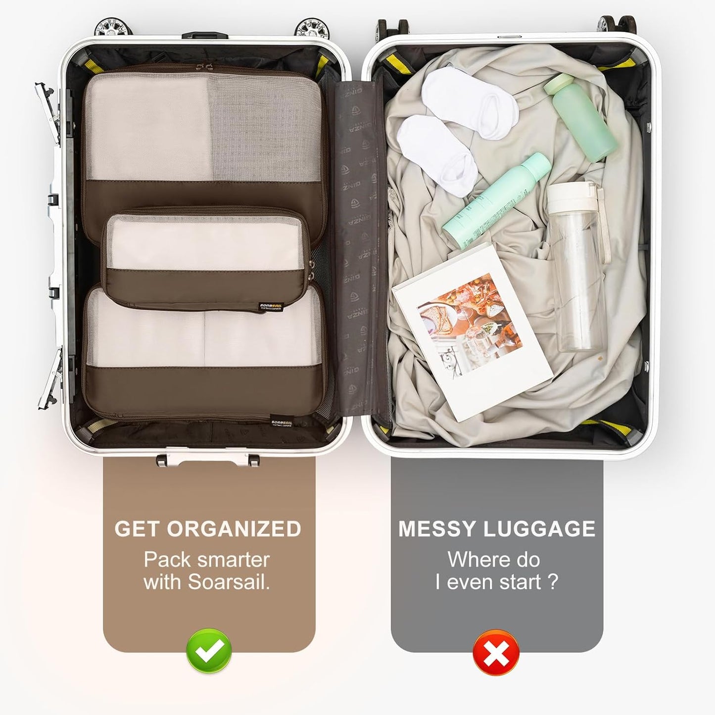 6 Set Compression Packing Cubes for Travel Essentials, Luggage Organizers for Suitcases (Charcoal Gray)