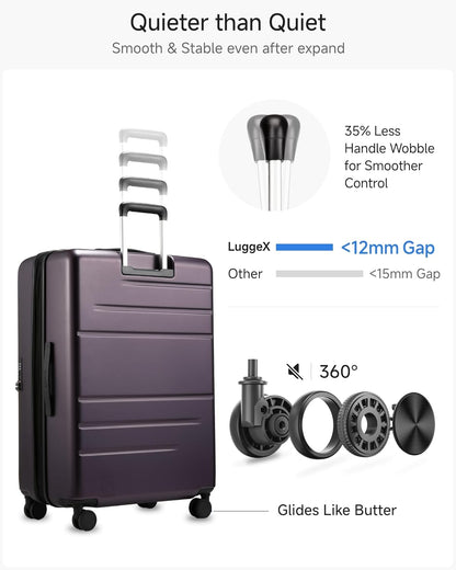 LUGGEX Checked Suitcase Top Opening, FLT Expandable Polycarbonate Hard Shell Suitcase with Wheels (FLO-Lite, Purple, 28 Inch, 105L-115L)