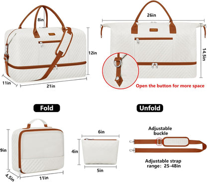 Weekender Bag for Women, Travel Duffel Bag Carry On Overnight Bag with Shoe Compartment Large Nylon Travel Weekend Tote Bag