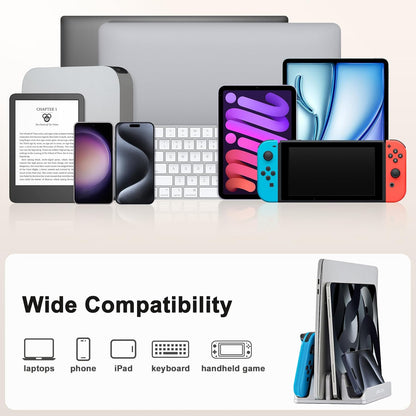 JARLINK 4-in-1 Adjustable Vertical Laptop Stand Holder, Aluminum Dual Slots Laptop Rack for Desk, Space-Saving Organizer Compatible with All MacBook, Surface, Chromebook, and Gaming Laptops (Silver)