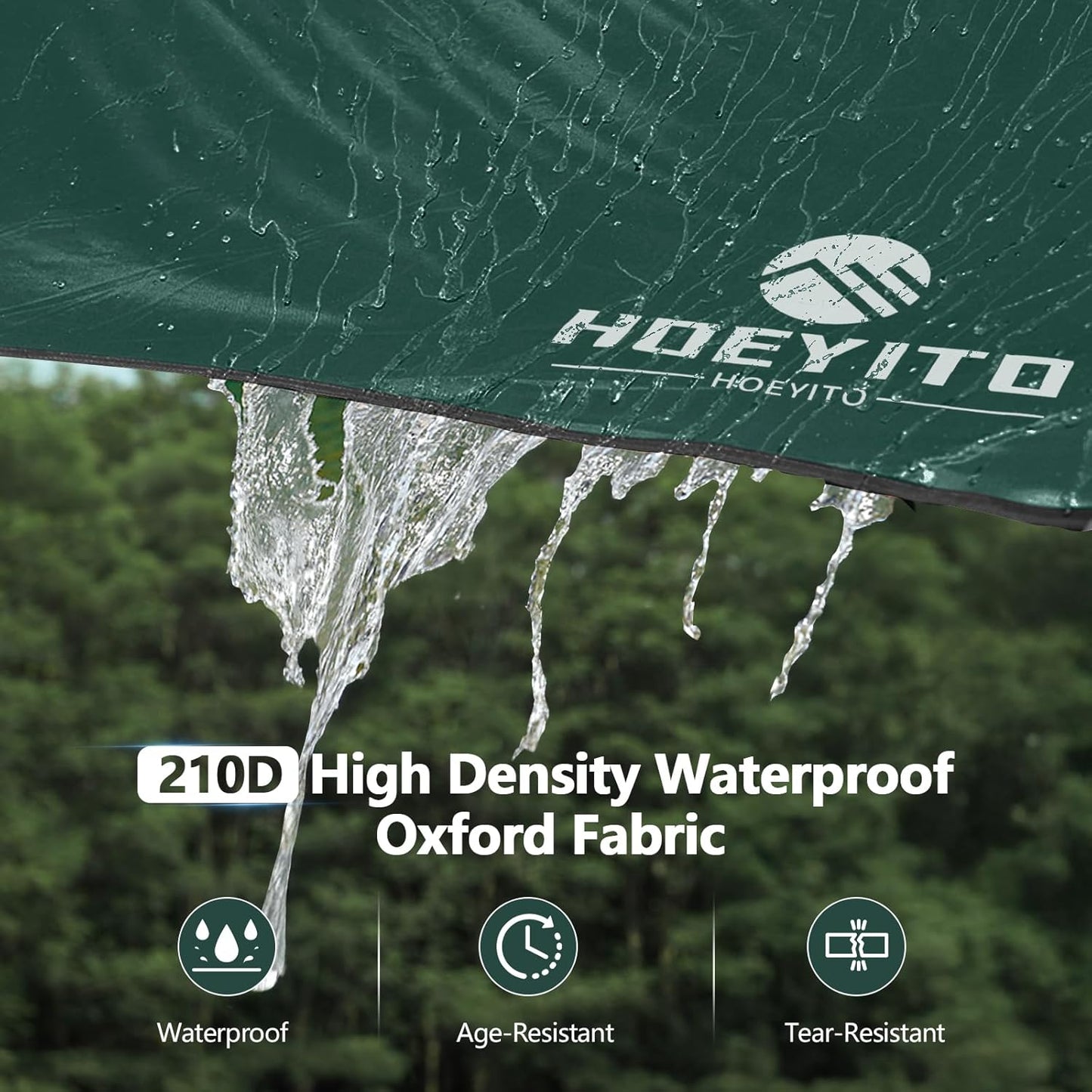 Camping Tarp with Poles & Retainer,15x12.5FT Large Waterproof 210D Oxford Cloth Camping Canopy, Anti-UV UPF100+ Tent Tarp Car Awning for Outdoor, Picnic, Hammock, Car, Backpacking (Green)