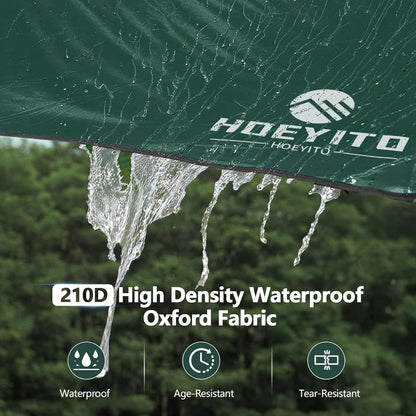 Camping Tarp with Poles & Retainer,15x12.5FT Large Waterproof 210D Oxford Cloth Camping Canopy, Anti-UV UPF100+ Tent Tarp Car Awning for Outdoor, Picnic, Hammock, Car, Backpacking (Green)