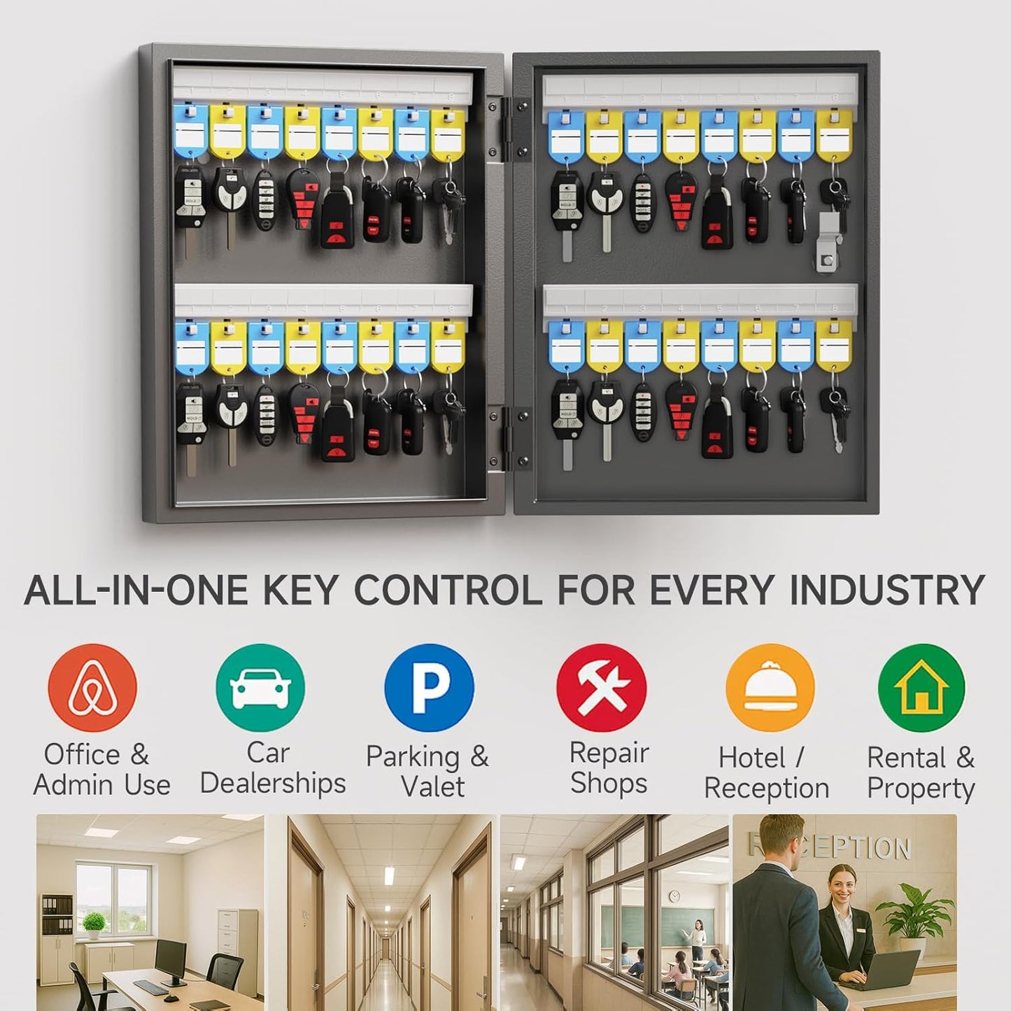 48 Key Cabinet Organizer, Key Lock Box, Key Safe Security Storage Lockbox Holder for Valets, Hotels, Car and House Keys, Key Keeper Box – Black