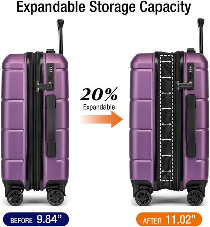 KYME Hardside Expandable Carry On Luggage 22x14x9 Airline Approved with TSA Lock Hardshell Carry On Suitcase with Wheels Small Travel Rolling 20 Inch Luggage with Cup Holder for Women Dark Purple