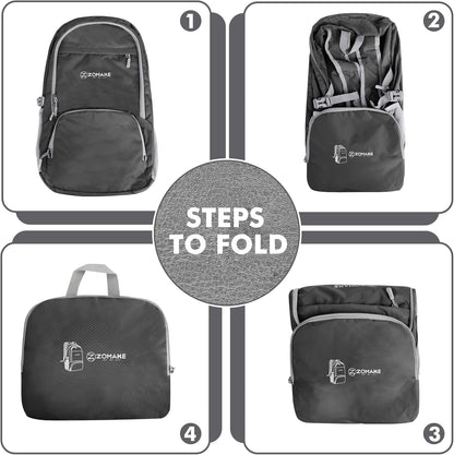 ZOMAKE Lightweight Packable Backpack 30L, Foldable Hiking Backpacks Water Resistant Compact Folding Daypack for Travel(Dimgray)