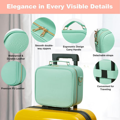 Mocado Travel Makeup Bag with LED Lighted Mirror, Travel Makeup Organizer, Makeup Case with 3 Color Lighted Setting and 10x Magnifying Mirror, Portable Storage and Adjustable Dividers (Powdery Green)