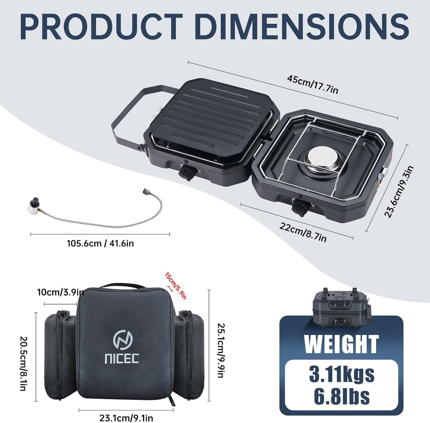 Nice C Camping Stove, Camping Stove Propane, 2 Burner Propane Camping Stove with Grill, Camp Stove, Portable Stove, 16,000 BTU Camp Stove with 2 Burner, Grill & Carry Bag for Camping