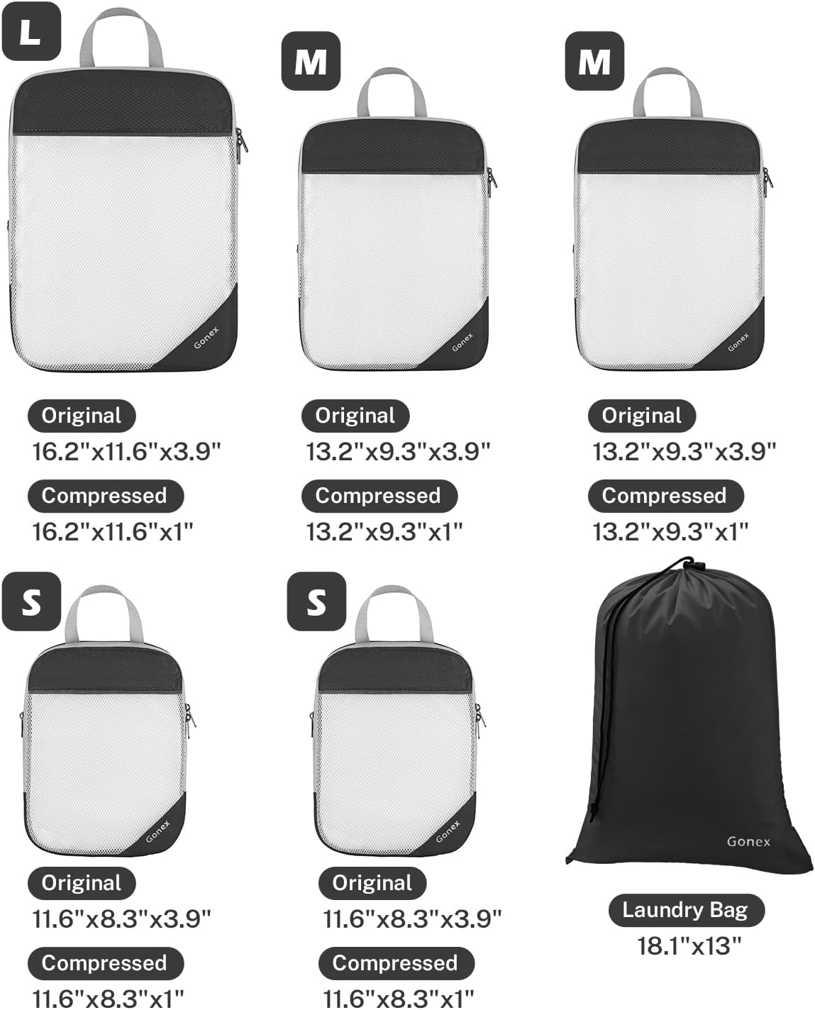 Compression Packing Cubes, Gonex Extensible Storage Mesh Bags Organizers