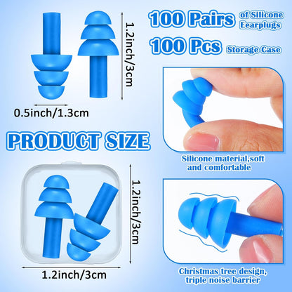 TrelaCo 100 Pairs Ear Plugs Bulk, NRR 29dB Reusable Silicone Ear Plugs with Plastic Cases Soft Foam for Sleeping Noise Cancelling for Concerts Shooting Swimming Noise Reduction(Blue)