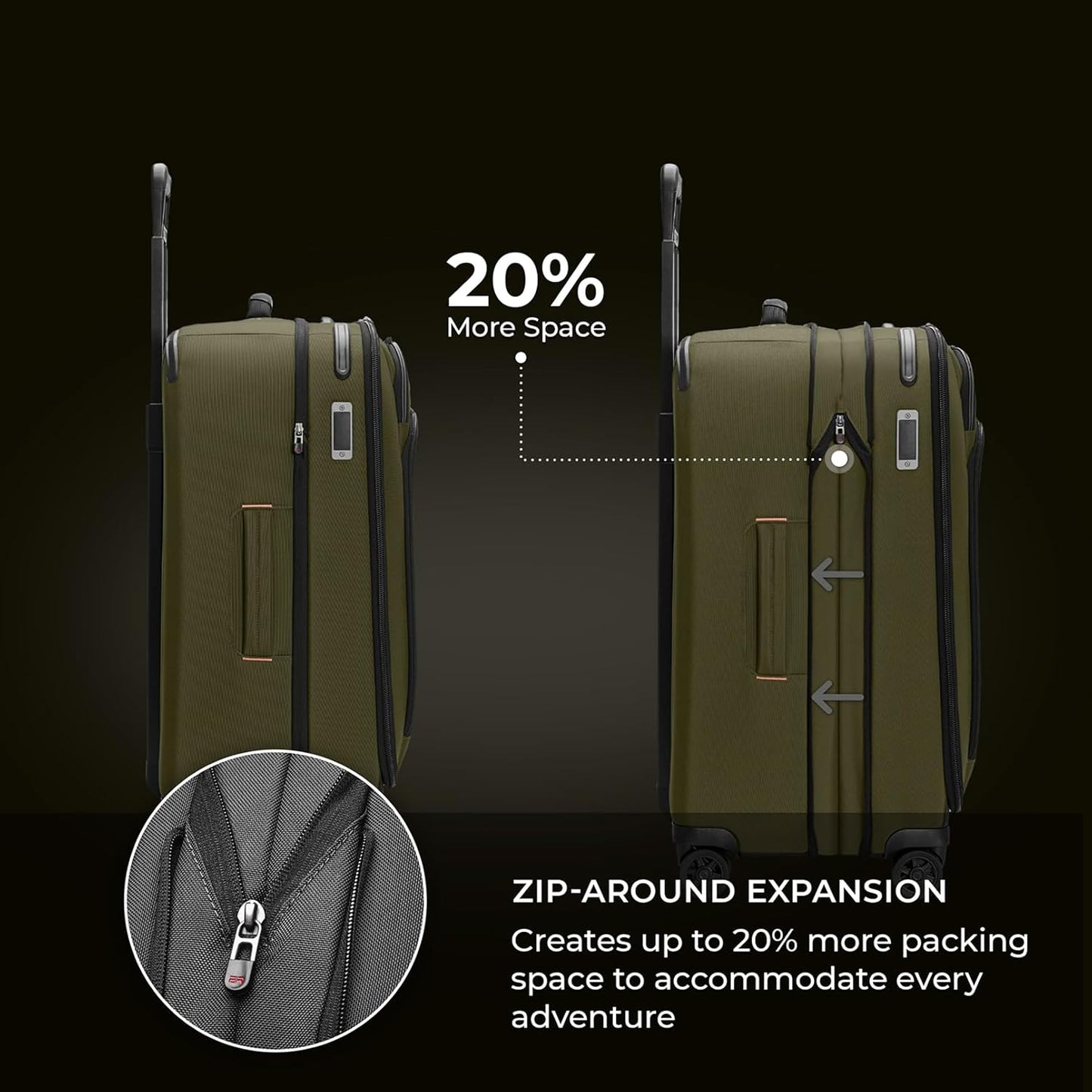 Briggs & Riley 26" Medium Expandable Spinner - Checked Luggage for Travel, Suitcases with Wheels, Softside Rolling Bag for Men & Women - ZDX Collection, Hunter