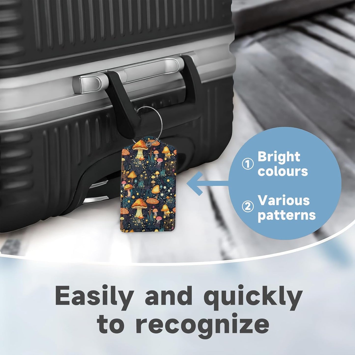 Retro Mushrooms Luggage Tags, 2 Pack Travel Cruise Tags for Suitcases,Cute Identifiers with Privacy Flap, Baggage Tags for Women Men Handbag