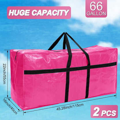 4 Pcs 66 Gallon Large Moving Bags with Zipper and Handles Foldable Storage Duffle Bags Heavy Duty Extra Large Totes for College Dorm Travel Clothes Blankets Bedding Moving (Pink)