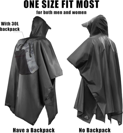 Coralrain Hooded Rain Poncho Lightweight Waterproof Unisex Raincoat Jacket with Pocket for Men Women Adult