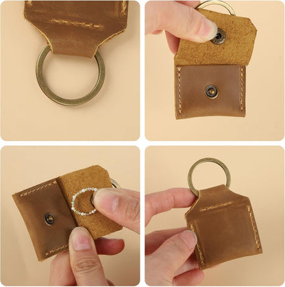 Jack&Chris Genuine Leather SD Card Holder Keychain, Anti-Shock Anti-Dust SD Card Case, Portable Camera Accessories for SD CF CFexpress Micro SD Nano SIM and Micro SIM Cards, Yellow Brown