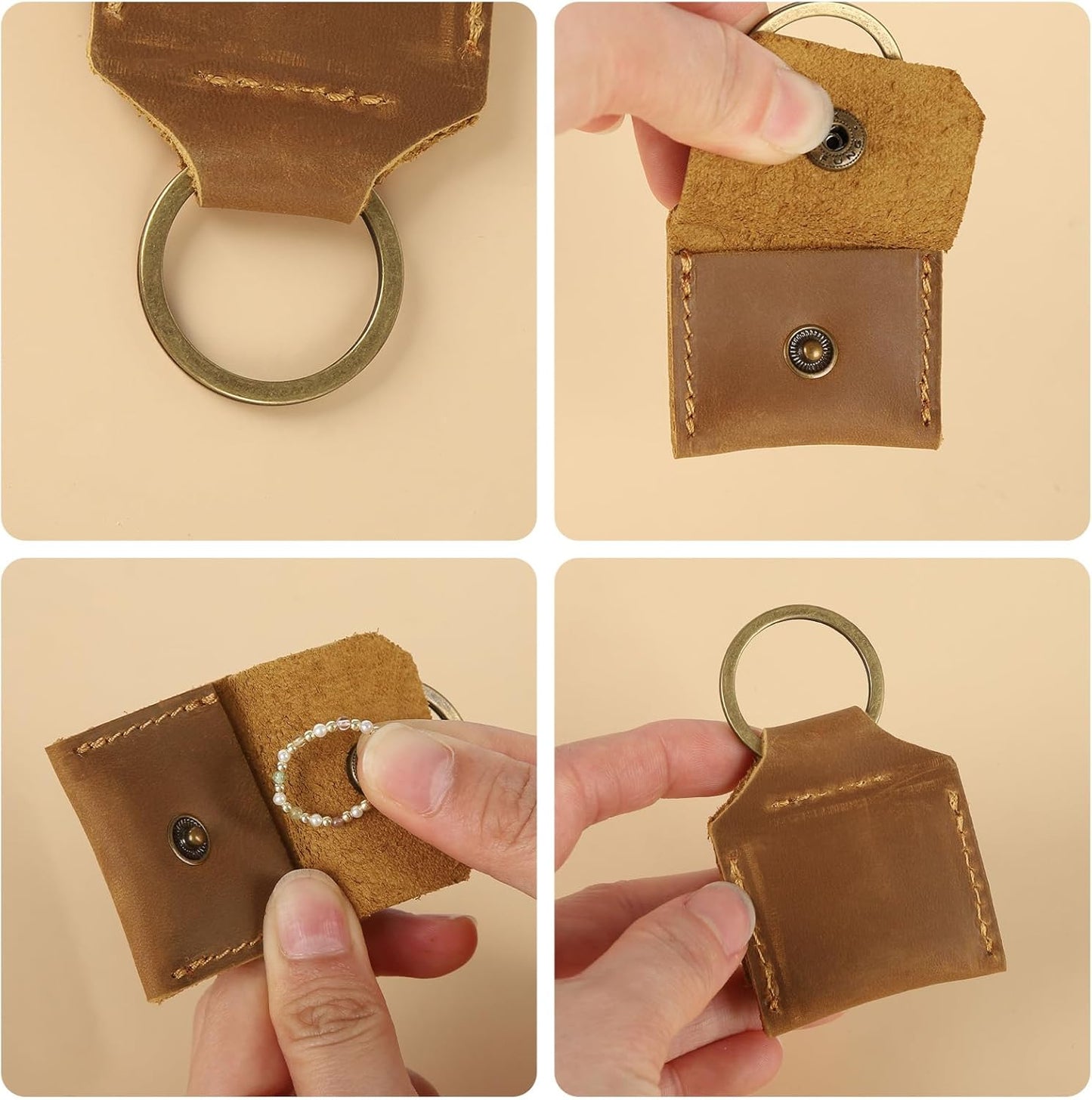 Jack&Chris Genuine Leather SD Card Holder Keychain, Anti-Shock Anti-Dust SD Card Case, Portable Camera Accessories for SD CF CFexpress Micro SD Nano SIM and Micro SIM Cards, Yellow Brown 2 Packs