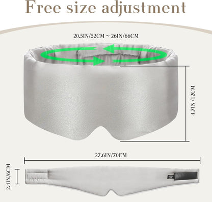 100% Mulberry Silk Sleep Mask Eye Mask for Women Man with Adjustable Band, for Side Sleeper Blackout Sleep Mask for Travel Rest and Office (Gray)