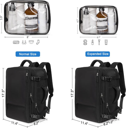 Hanples Travel Backpack for Women Men, Large Carry On Person Item Luggage Backpack, TSA Flight Approved 17.3 In Laptop Bag, Waterproof anti theft Casual Hiking Bag (Black)