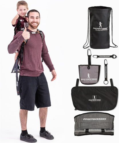 Piggyback SCOUT Toddler Carrier Backpack Deluxe - 6 Piece Set: Hip Belt, Carry Bag, Side Pocket, Mud Flap, Water Bottle & Selfie Stick Holders - For Ages 2-4 (Under 50 lbs) - Hiking & Travel