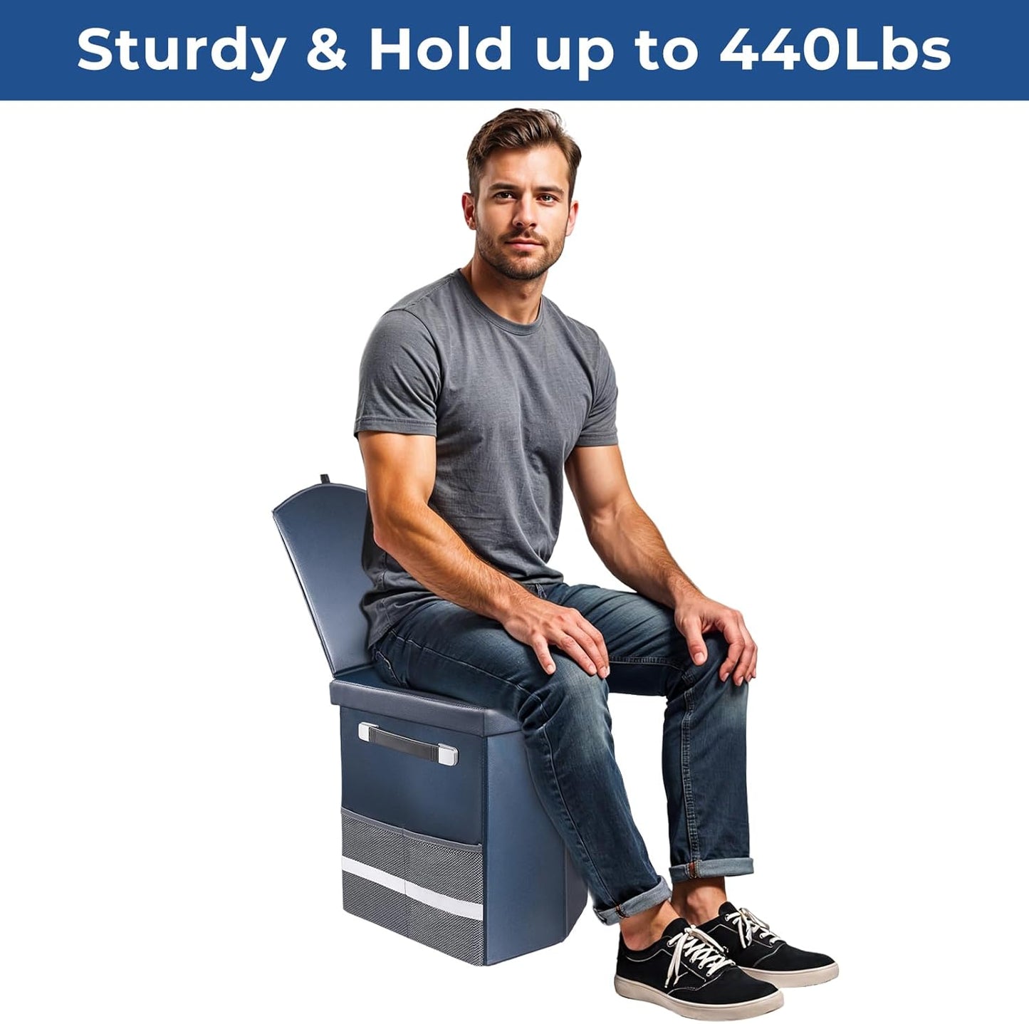 2025 Upgraded 16.5'' XL Portable Toilet for Adults,Tall Camping Toilet with Lid and Convenient Carry Bag, Portable Potty for Camping, Hiking, Car Travel,Truck, RV, Boating, Road Trips, Beach (Blue)