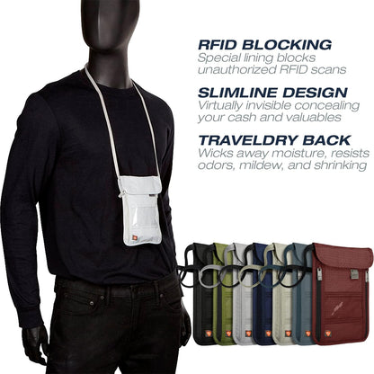 Lewis N. Clark RFID Blocking Stash Neck Wallet, Travel Pouch + Passport Holder for Women & Men, Navy, One Size