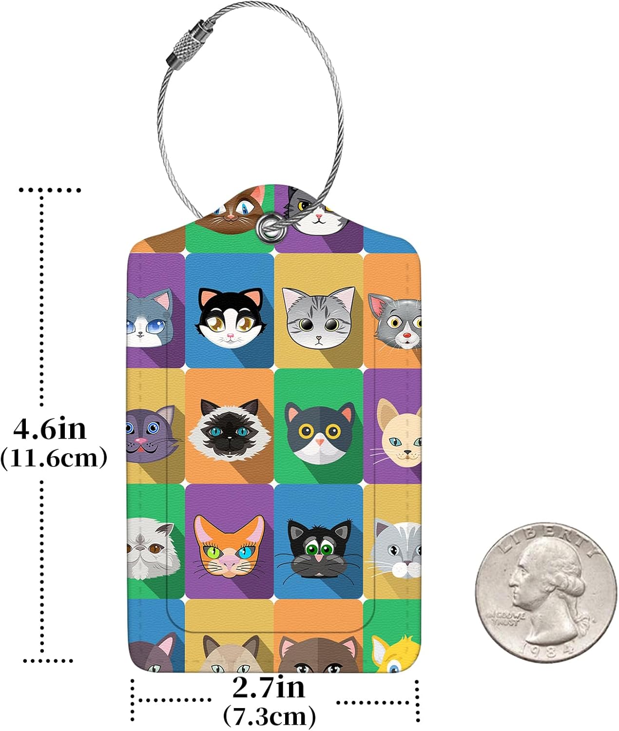 2 Pcs Luggage Tags for Suitcases, PU Leather Cruise Ship Luggage Tags with Privacy Cover Label Address Card and Durable Metal Ring Suitable for Men Women Handbags Backpacks Schoolbag,Animal Squares