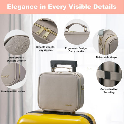 Mocado Travel Makeup Bag with LED Lighted Mirror,Travel Makeup Organizer,Makeup Case with 3 Color Lighted Setting and 10x Magnifying Mirror,Portable Storage and Adjustable Dividers Makeup Box(Grey)