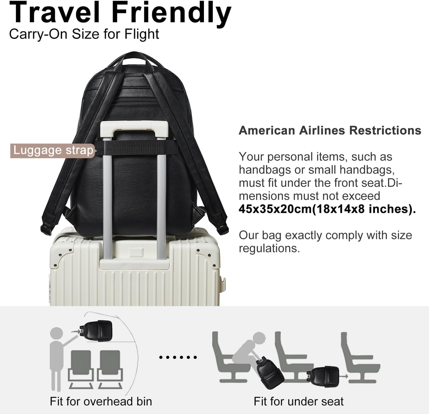 30L Business Laptop Backpack for Women Men, Travel Work Backpack Purse Faux Leather College Bookbag fits 15.6" Laptop - Black