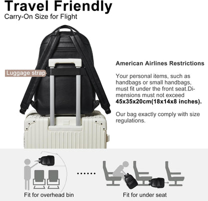 30L Business Laptop Backpack for Women Men, Travel Work Backpack Purse Faux Leather College Bookbag fits 15.6" Laptop - Black