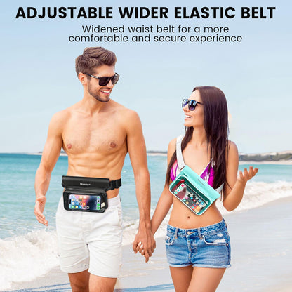 Niveaya IP68 Waterproof Fanny Pack - 2 Pack, Floating Dry Bag Pouch, Phone Waterproof Waist Pouch Dry Bag, Beach, Kayaking, Swimming, Boat Essentials, for iPhone 16/15/14/13/12 Pro Max up to 9.5"