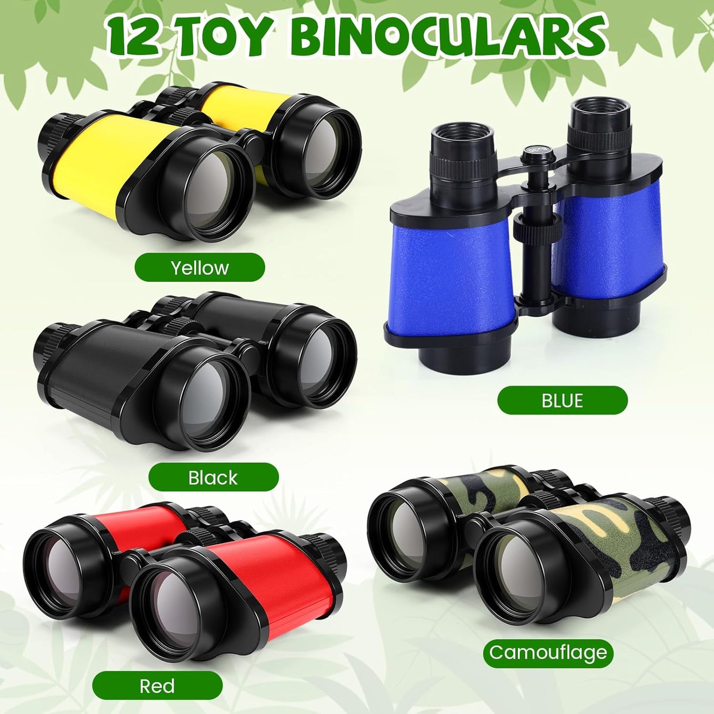 12 Set Binocular Compass Magnifying Glass Set Christmas Birthday Gift Small Telescope Binocular with Whistle Bag for Outdoor Exploring Stocking Stuffer(Cute Color,Funny)