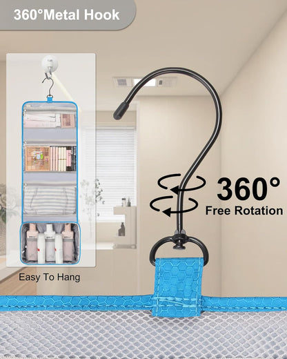 Relavel Travel Hanging Toiletry Bag for Women Men Large Capacity Makeup Bag Waterproof Cosmetic Storage Organizer Case for Bathroom Shower (Blue)