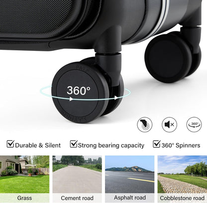 Hanke Top Opening Carry On Luggage, 20 Inch Zipperless Aluminum Frame Wide Handle Luggage, All-PC Hard Shell Trunk Suitcase with Spinner Wheels, TSA Airline Approved (Jet Black, 40L)