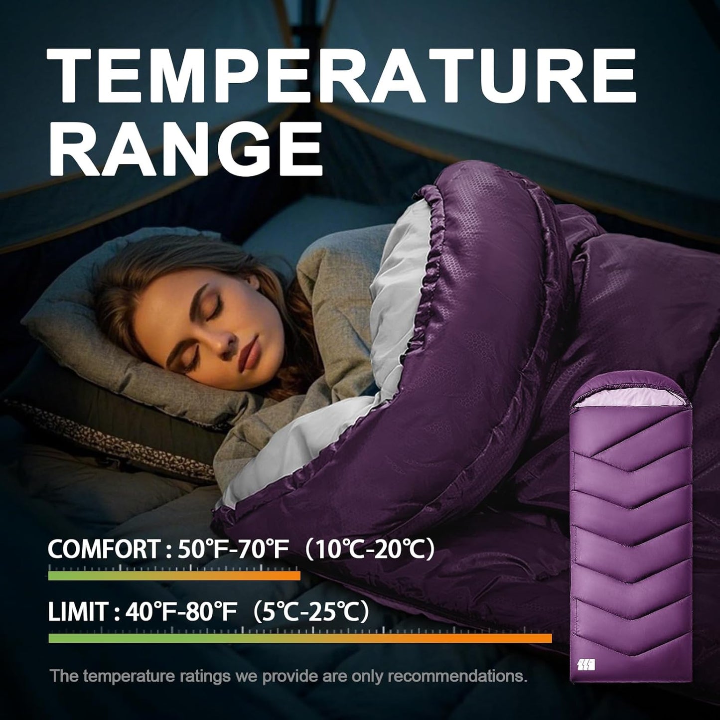 Sleeping Bags for Adults Cold Weather,Portable, Waterproof,Lightweight Camping Sleeping Bag for Tall Girls Boys with Compression Sack for Warm Camping, Hiking, Outdoor & Indoor